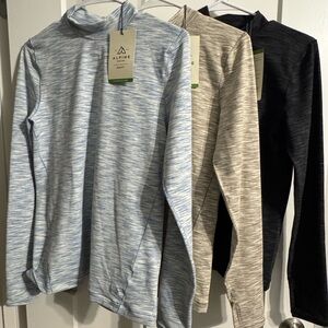 Alpine Trio of Pullovers in Light Blue, Cream, and Dark Gray